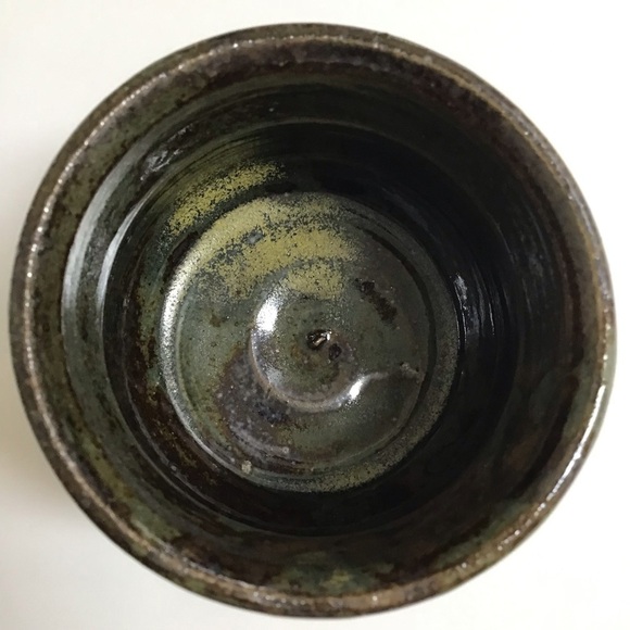Studio Art Pottery Tea Bowl Sake Cup Handmade Green Glaze Brown Signed Vintage - Picture 4 of 16